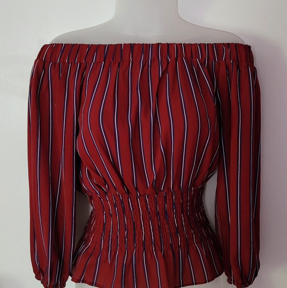 Off the shoulder striped long sleeve top